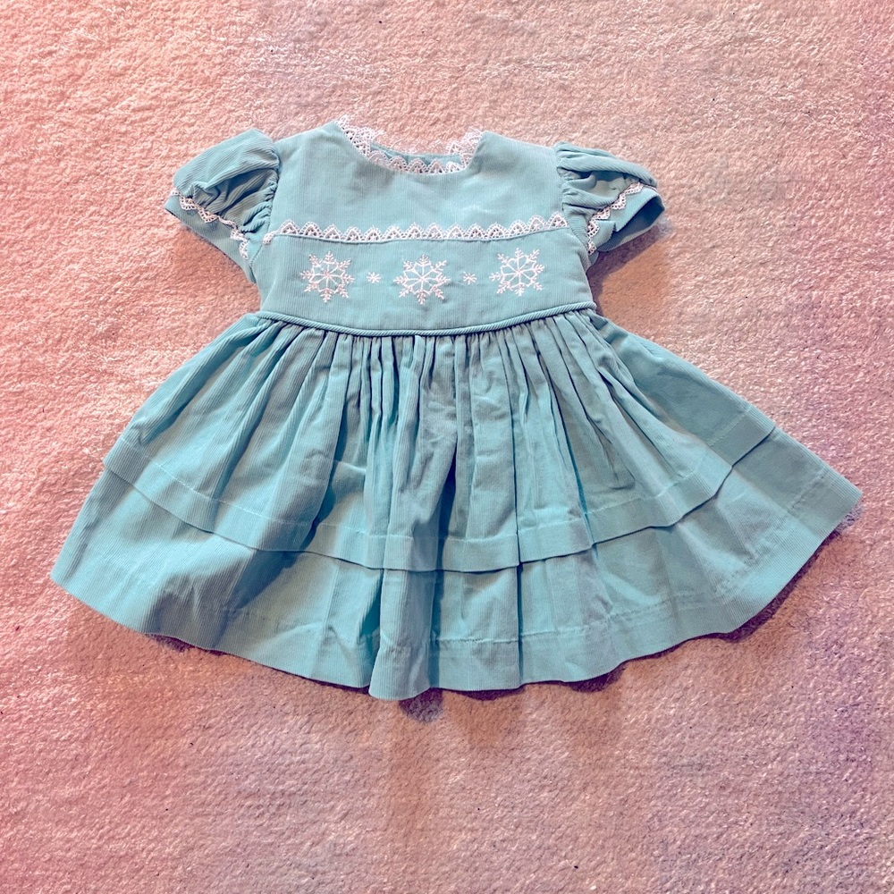 Rebecca Raggs Blue Corduroy Snowflake Dress - 3 Months